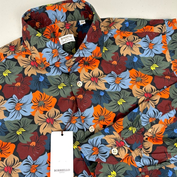 NEW Borriello Napoli Floral Dress Shirt Bold Print Handmade Italy size 15.5 39 - Picture 1 of 9